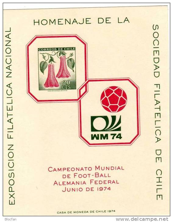 Fussball WM München 1974 Orchidee Chile 642B+ Sonder-Block I ** 25€ National-Blume Orchidee Copihue Soccer Sovenir Sheet - Autres & Non Classés