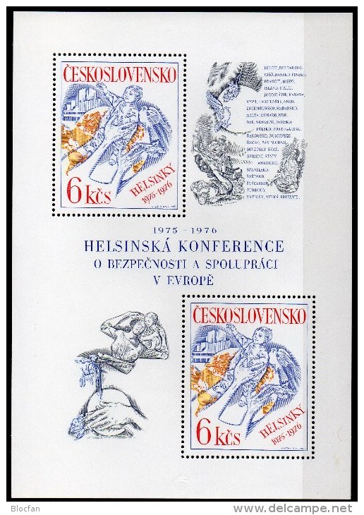 KSZE Zusammenarbeit Europa 1976 CSSR Block 33 ** 4€ Mitläufer Bloque Hoja Hb Bloc M/s CEPT Sheet Bf Tschechoslowakei CSR - Blocks & Sheetlets