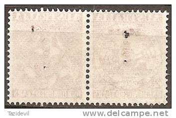 AUSTRALIA - 1950 2½d Postage Stamp Centenary Pair, Perfed "T". Scott 229a. Used - Perfins