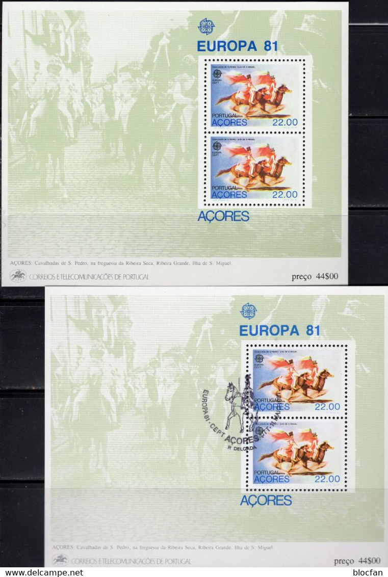 CEPT/EUROPA 1981 Folklore Azoren Blocks 2 **/o 6€ Reiter-Spiele Ribeira Grande Hoja Sheets Bloque Blocs M/s Bf Portugal - Costumi