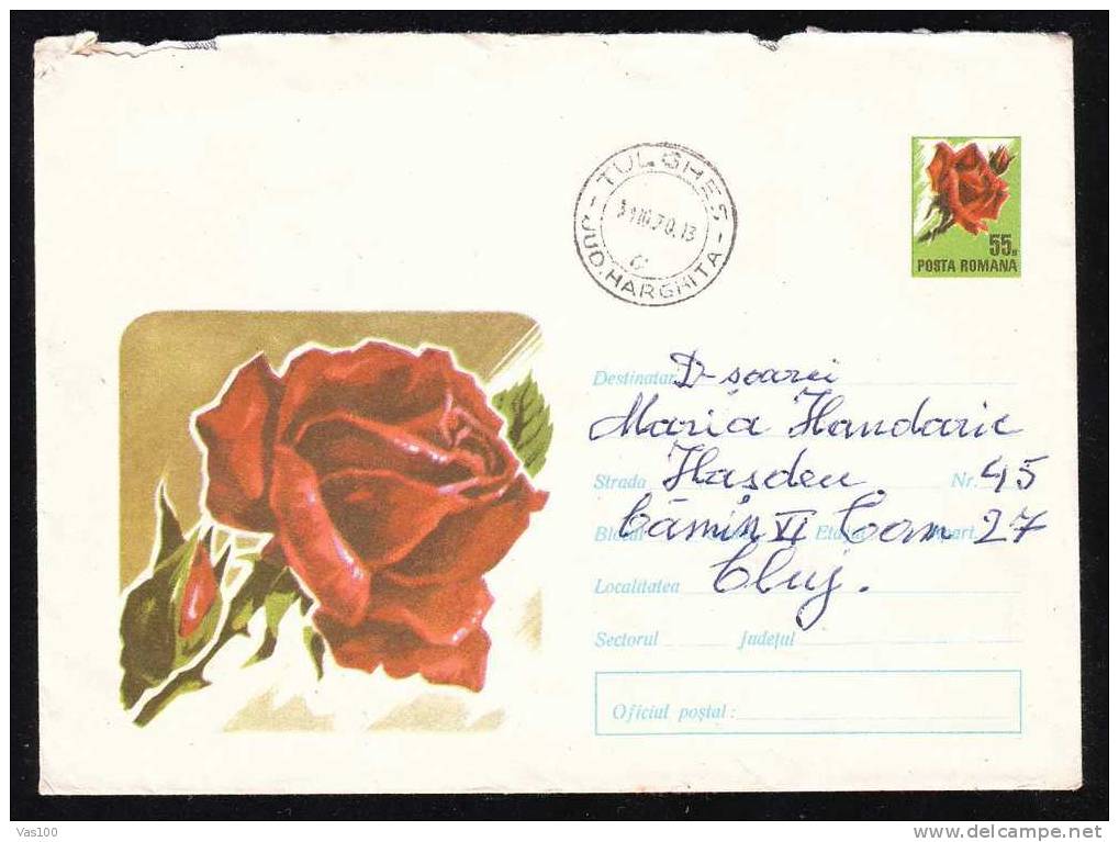 ROMANIA  Entier Postaux,postal Stationery   Cover With Roses 1970 Mailed Rare RRR. - Roses