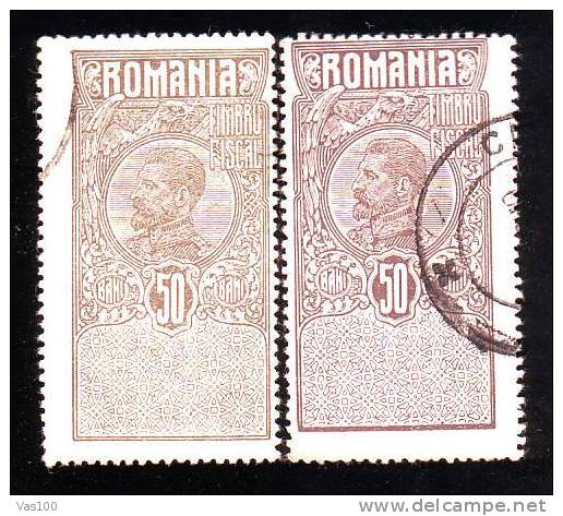 Romania  OLD  Fiscaux Revenue 2 Stamp,50 BANI ERROR COLOR AND IMAGE DEPLASE! . - Fiscales