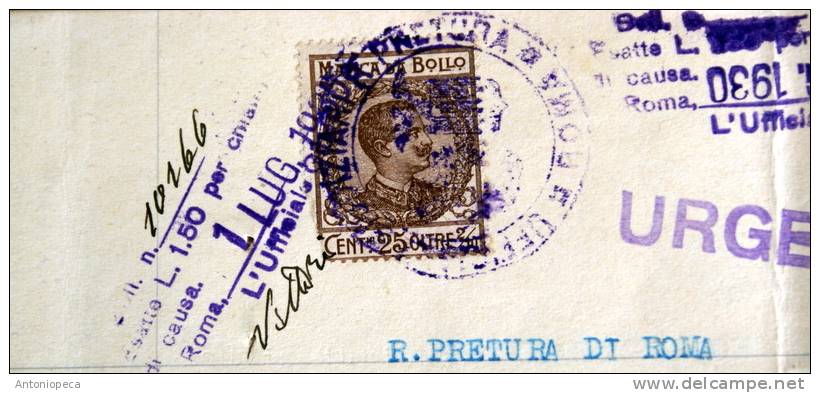 ITALY 1930 - DOCUMENTO ORIGINALE CON BOLI E TIMBRI - Steuermarken
