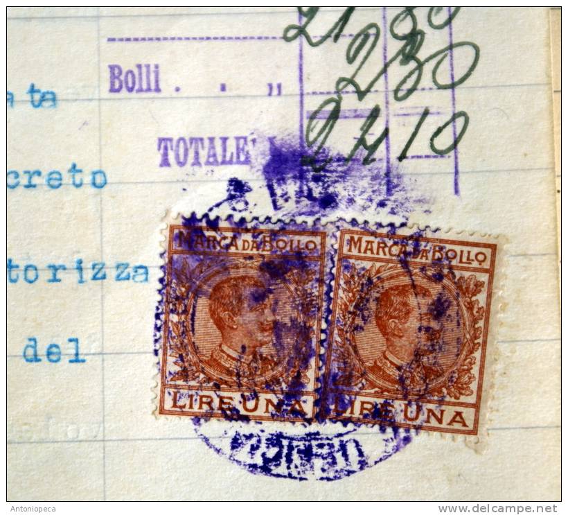 ITALY 1930 - DOCUMENTO ORIGINALE CON BOLI E TIMBRI - Steuermarken