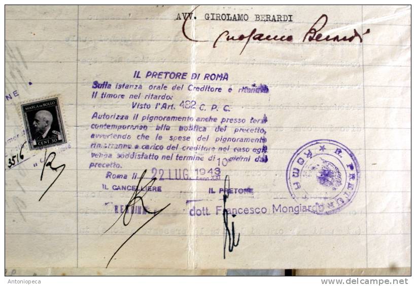 ITALY 1942 - DOCUMENTO ORIGINALE CON BOLI E TIMBRI - Steuermarken