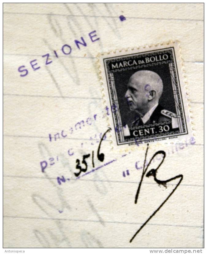 ITALY 1942 - DOCUMENTO ORIGINALE CON BOLI E TIMBRI - Steuermarken