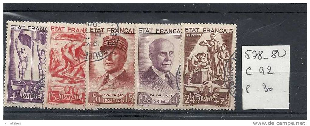 578 A 580 BANDE OBLITEREE COTE 92 E - 1941-42 Pétain