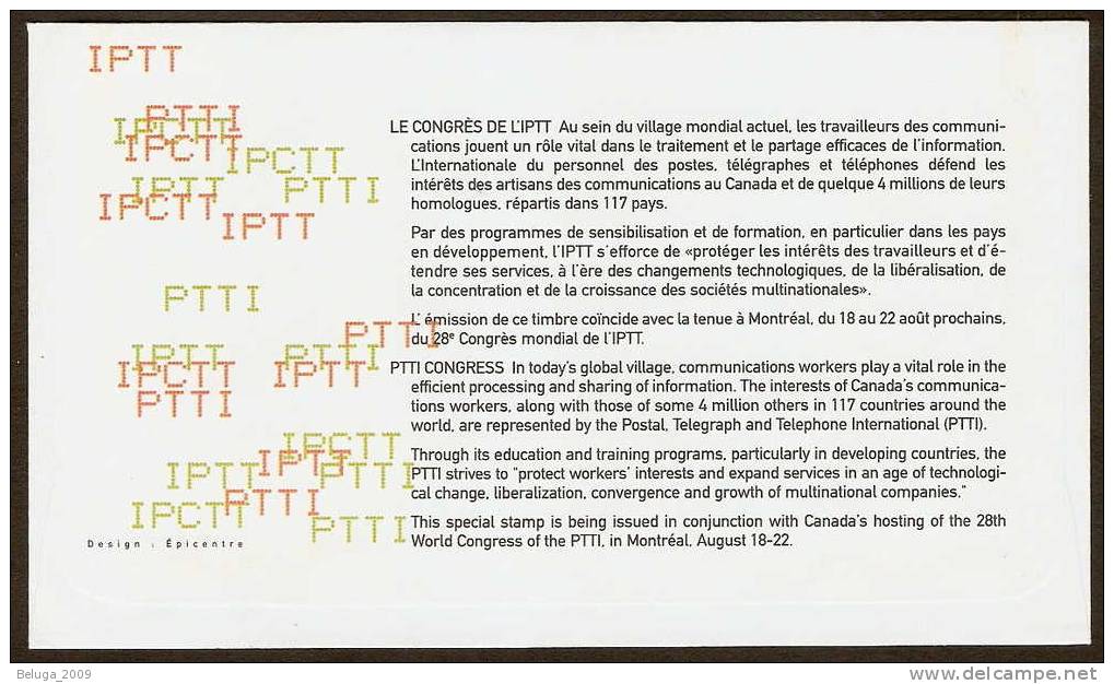 Canada 1997 FDC - PTTI Congress - Postal Telephone & Telegraph International - Postman - Facteur - Postal Worker  # 1657 - 1991-2000