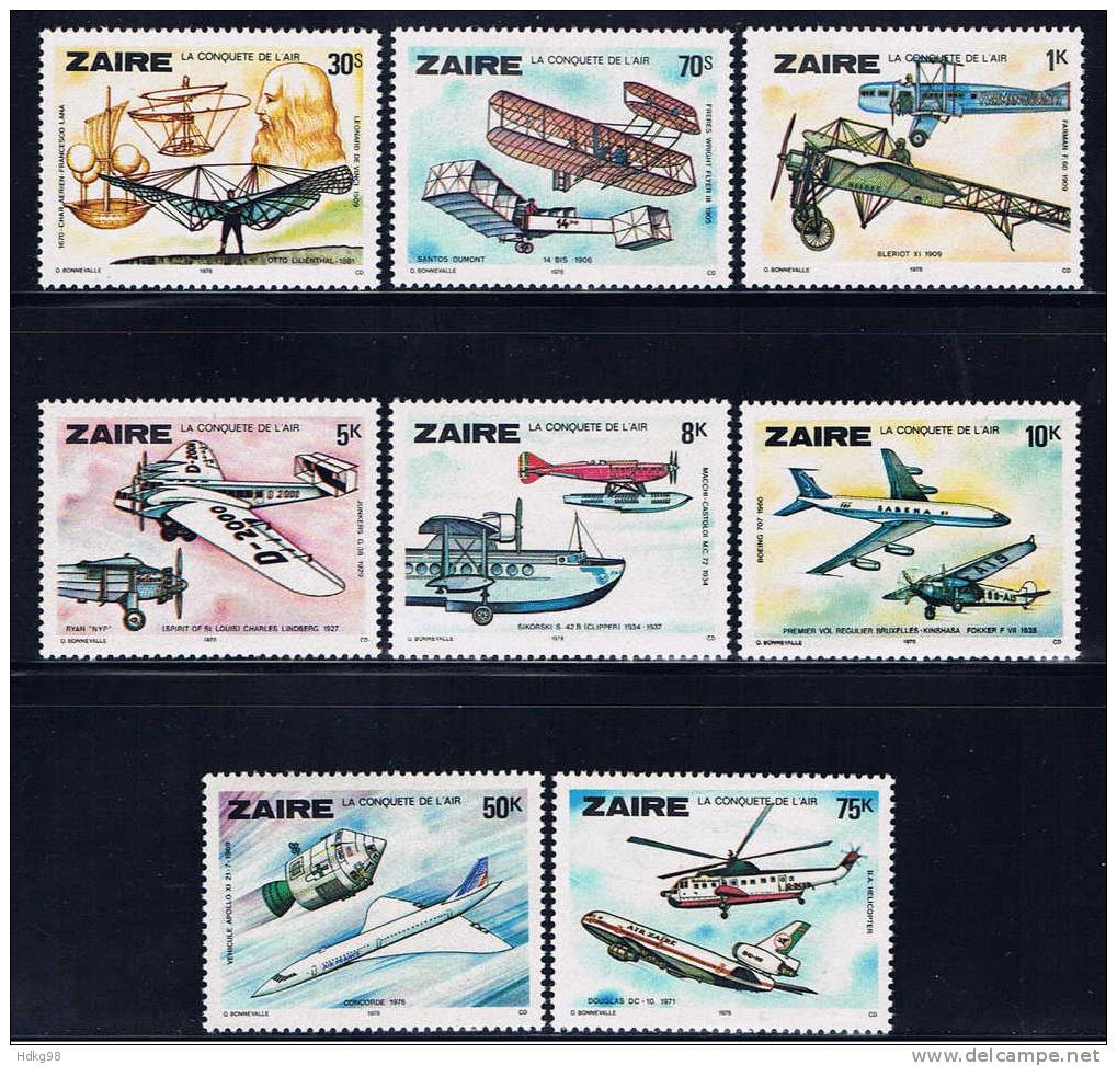 ZRE+ Kongo 1978 Mi 580-87 Mnh Flugzeuge - Ungebraucht