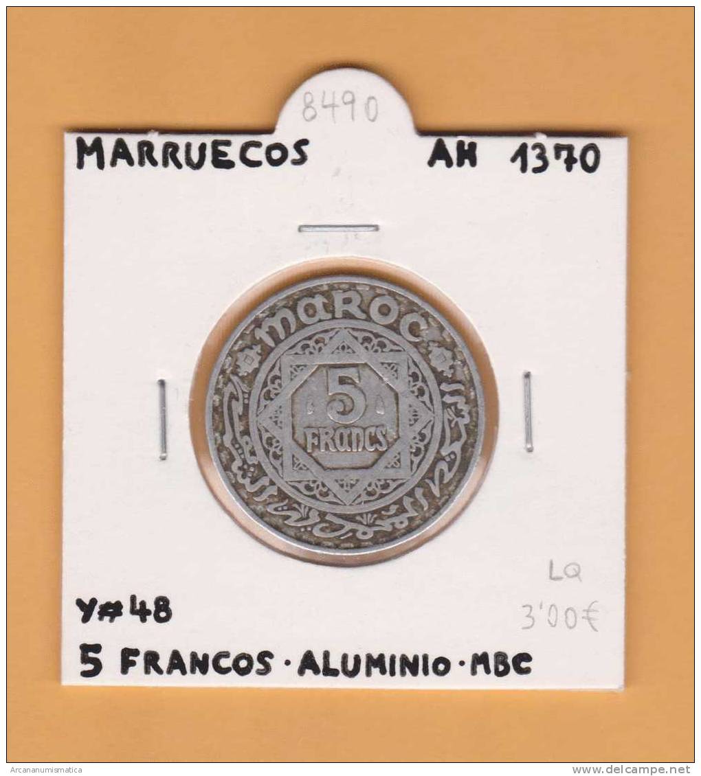 MARRUECOS   5  FRANCOS   AH  1370  Aluminio  Y#48   MBC/VF   DL-8490 - Maroc