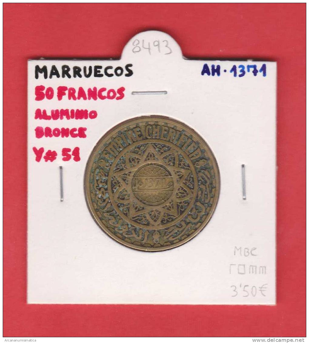 MARRUECOS   50  FRANCOS   AH  1371    Aluminio Bronce  Y#51   MBC/VF   DL-8493 - Marruecos