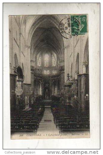 Cp, 60, Compiègne, L'Eglise St-Jacques, Intérieur, Voyagée 1911 - Compiegne