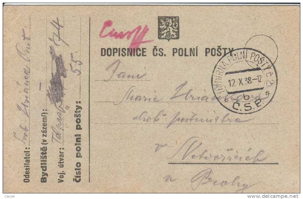 1938 12.10 DCPP Card, With Return Address Of Polni Posty 55 - Timbres-taxe