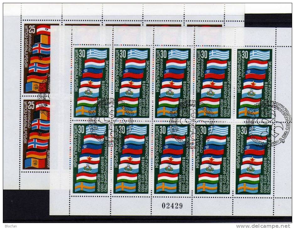 Flaggen Der EUROPA-Länder 1982 Bulgarien 3138/1 Plus 4x10-KB O 195€ 10 Jahre KSZE Bf CEPT Bloc Flag Sheet Of BULGARIA - Usati