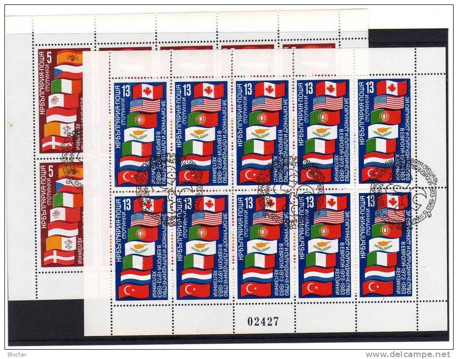 Flaggen Der EUROPA-Länder 1982 Bulgarien 3138/1 Plus 4x10-KB O 195€ 10 Jahre KSZE Bf CEPT Bloc Flag Sheet Of BULGARIA - Usati