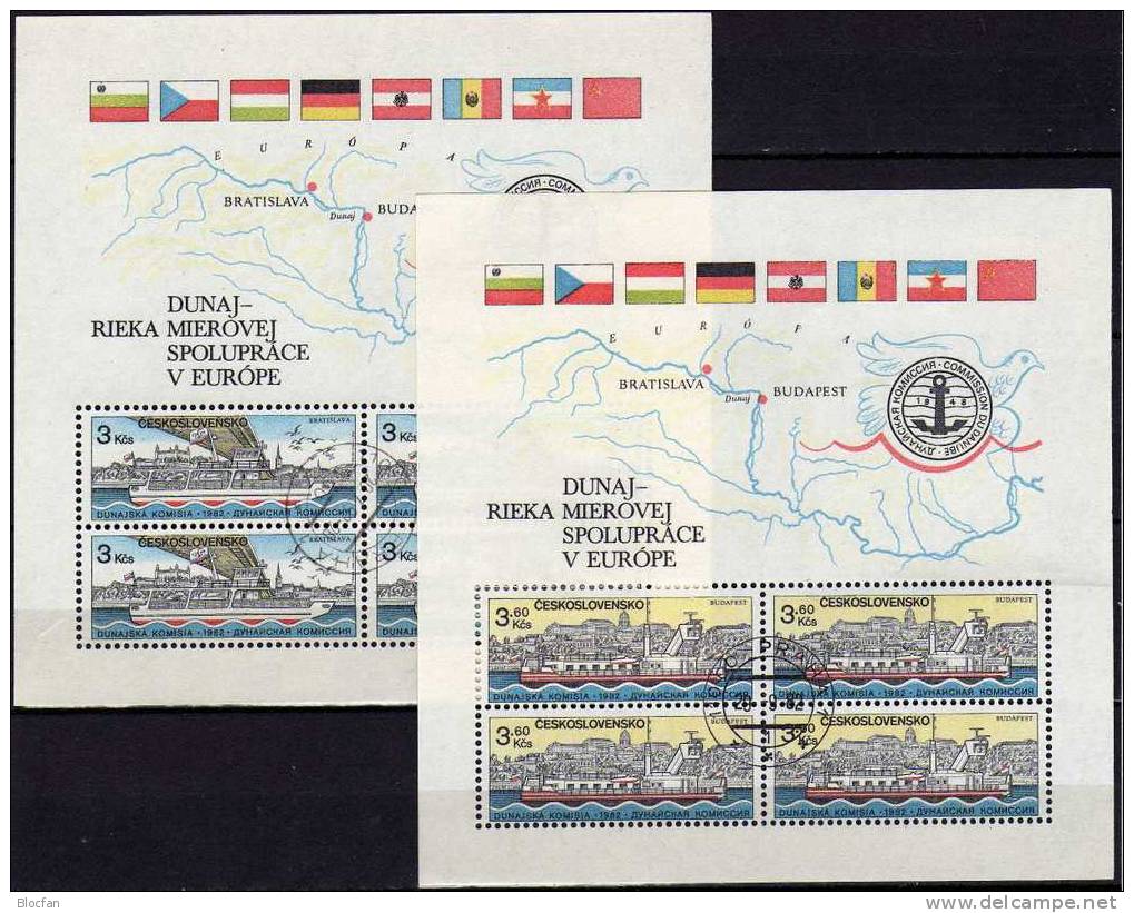 Donauschiffart Flaggen-Band 1982 Tschechoslowakei 2679/0+Block 51/52 O 15€ CEPT Mitläufer Slowakei Ungarn Ship Sheet CSR - Stamps