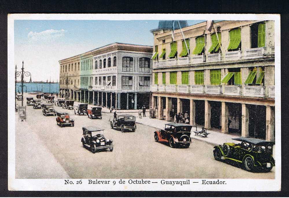 RB 554 - Early Postcard Bulevar 9 De Octubre - Guayaquil Ecuador South America - Ecuador