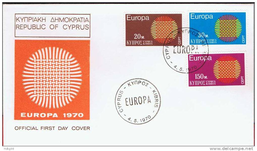 CY+ Zypern 1970 Mi 332-34 FDC EUROPA - Brieven En Documenten