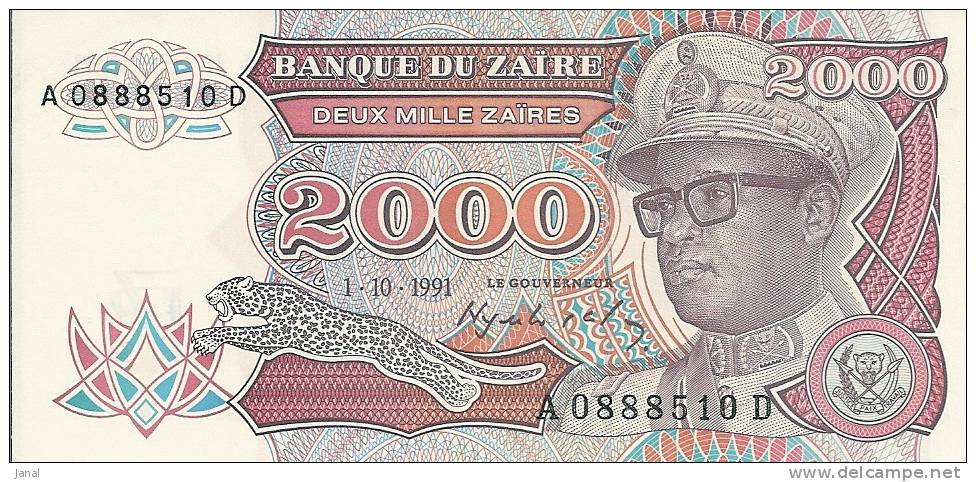 - AFRIQUE - BANQUE DU ZAIRE - 2000 - DEUX MILLE ZAIRES - 1991 - - Zaire