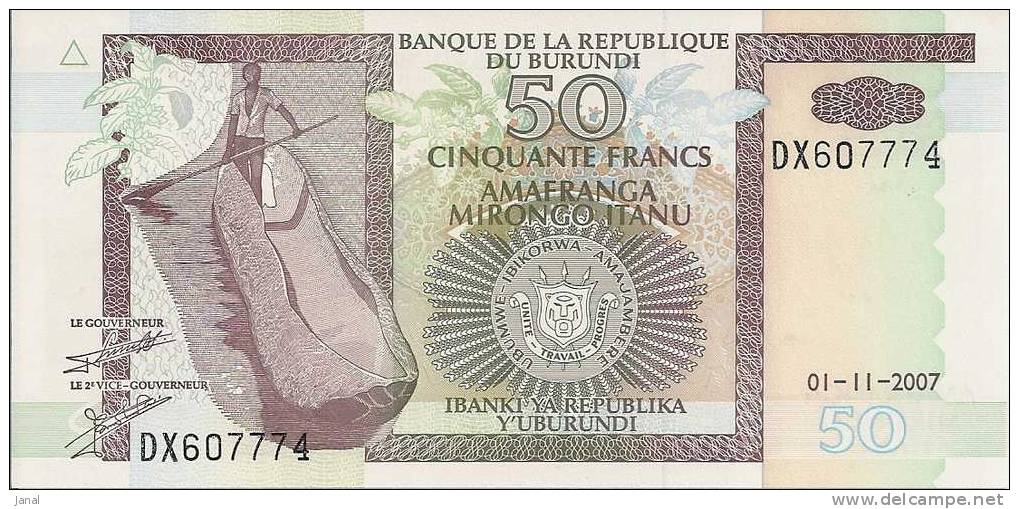 - AFRIQUE - BANQUE DU BURUNDI - 50  - CINQUANTE FRANCS - 2007 - - Burundi