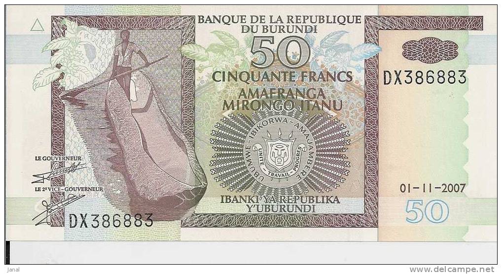 - AFRIQUE - BANQUE DU BURUNDI - 50  - CINQUANTE FRANCS - 2007 - - Burundi