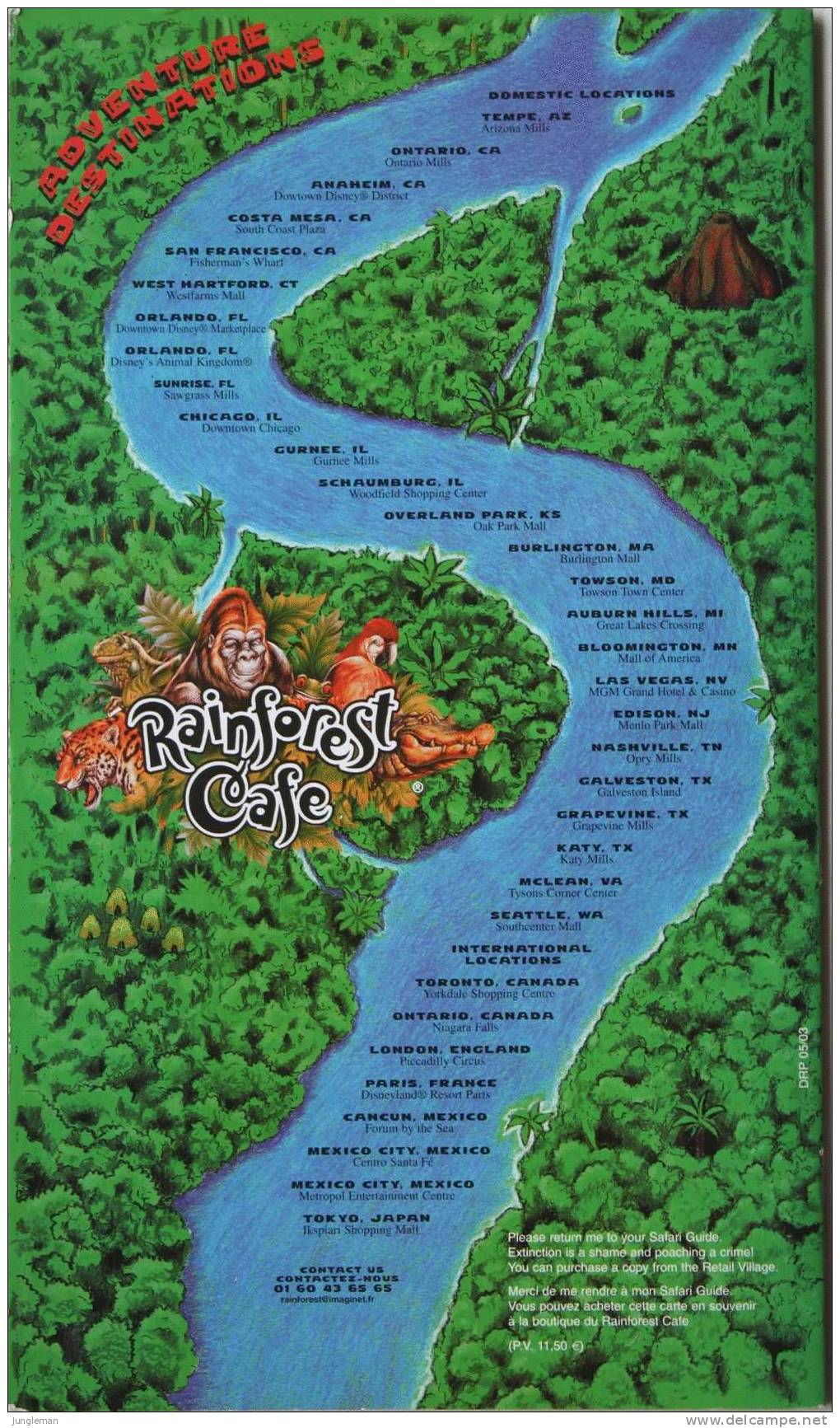 Carte Des Menus - Restaurant Rainforest Café - En Français & Anglais - Autres & Non Classés