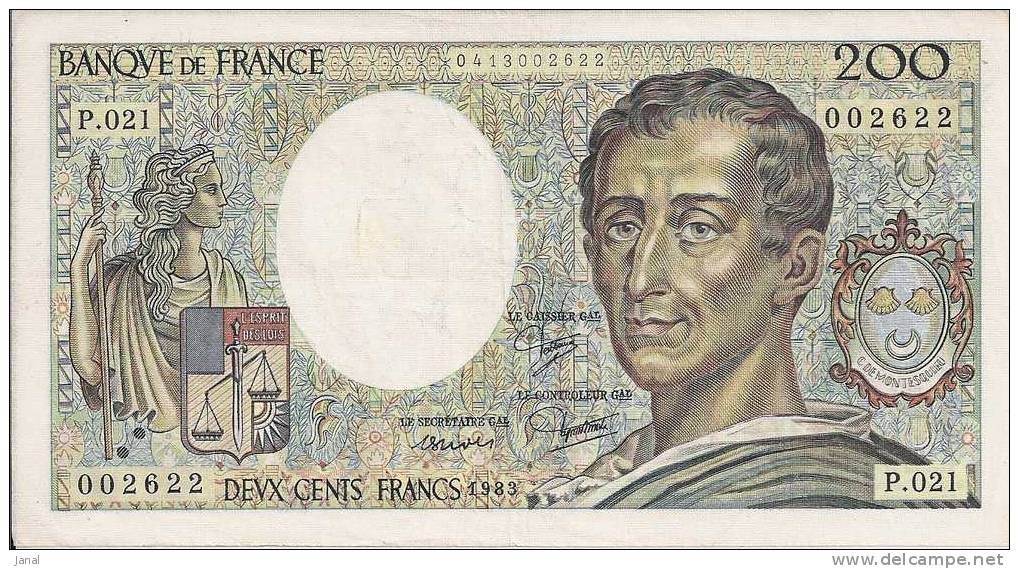 - BILLET - FRANCE - 200 F - MONTESQUIEU - 002622 - 1983 - - 200 F 1981-1994 ''Montesquieu''