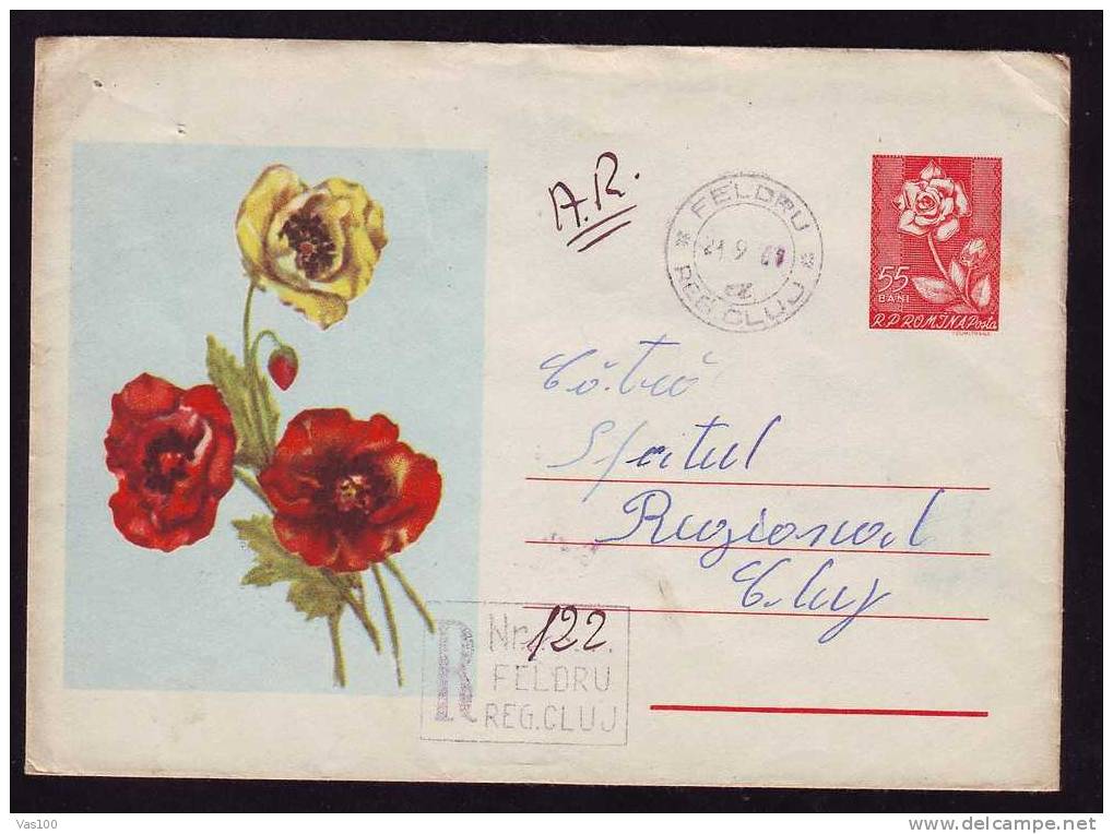 ROMANIA  Entier Postaux,postal Stationery  REGISTRED Cover With Roses 1960 Rare RRR!! - Rozen