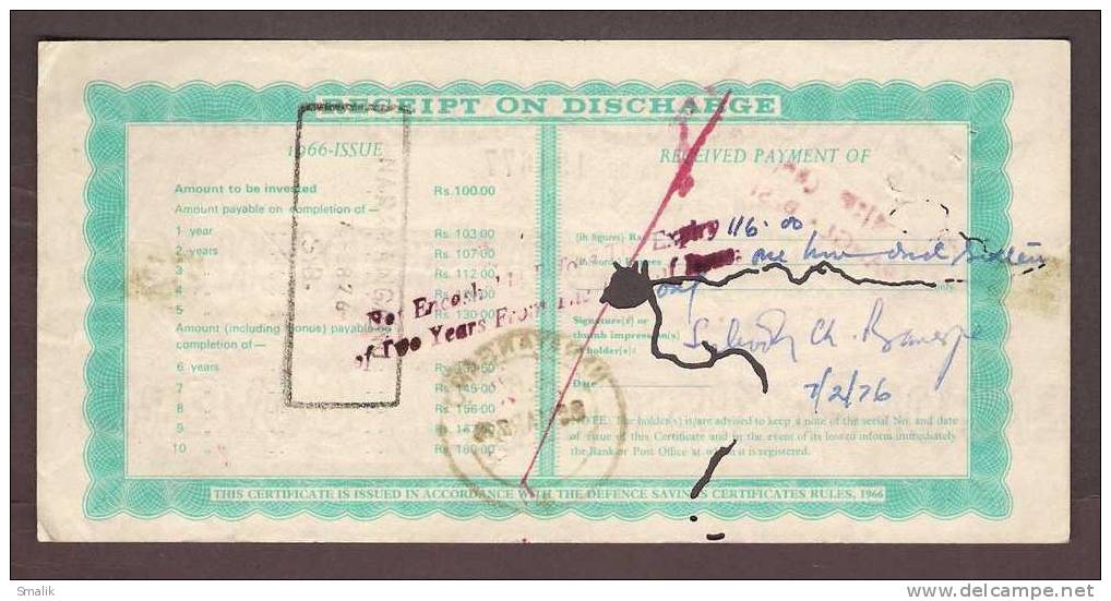 Pakistan, 100 Rupees Defence Savings Certificate, Issued 25-3-1972 From State Bank Narayan Ganj, & Bangladesh Hand Stamp - Pakistan