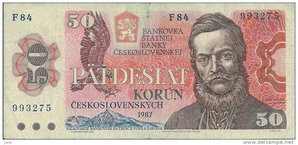 -  BILLETS - TCHECOSLOVAQUIE - 50 - 1987 - PATDESLAT KORUN - - Tchécoslovaquie