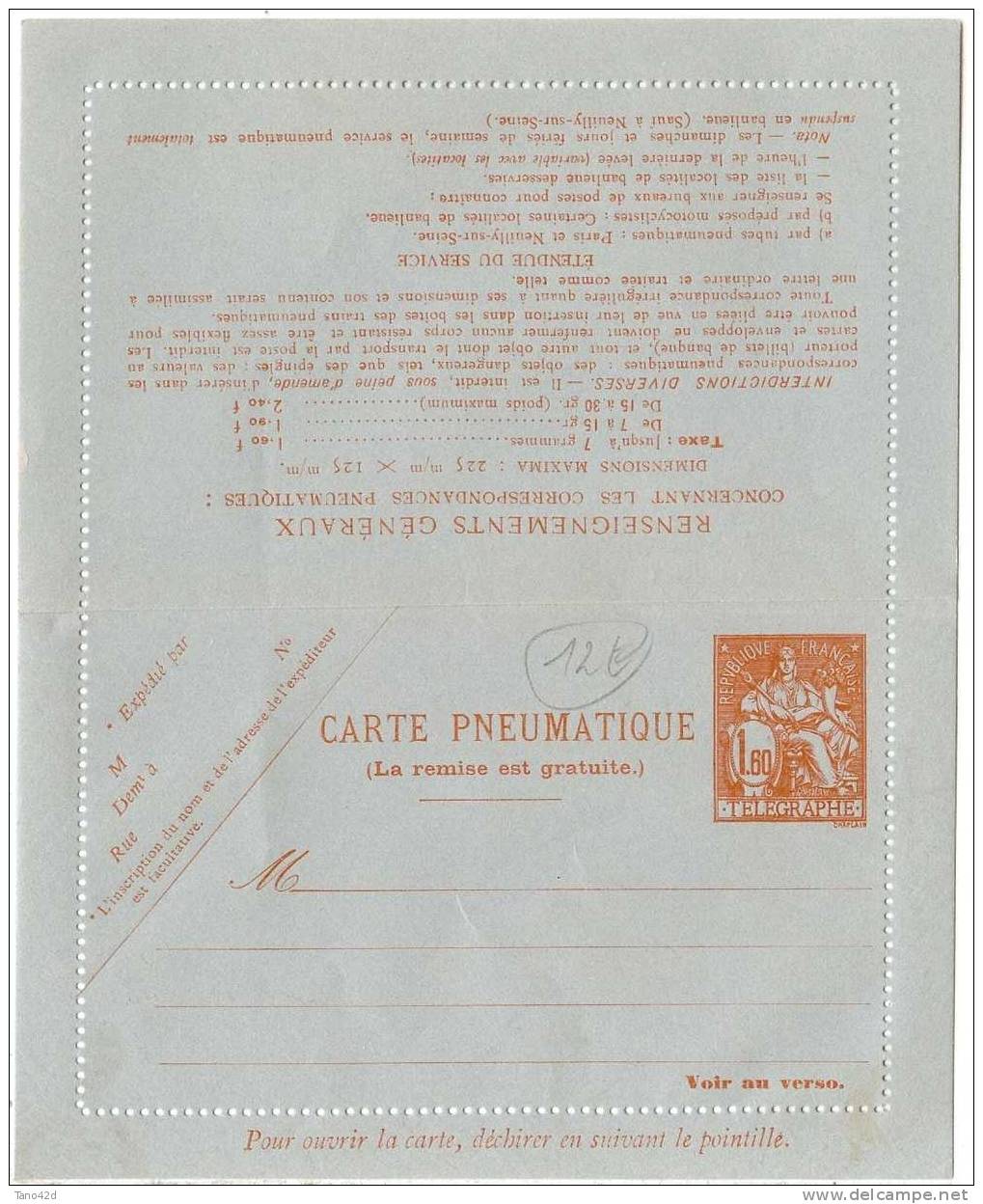 REF LBR25 - FRANCE - EP CARTE PNEUMATIQUE CHAPLAIN 160NEUVE - Pneumatiques