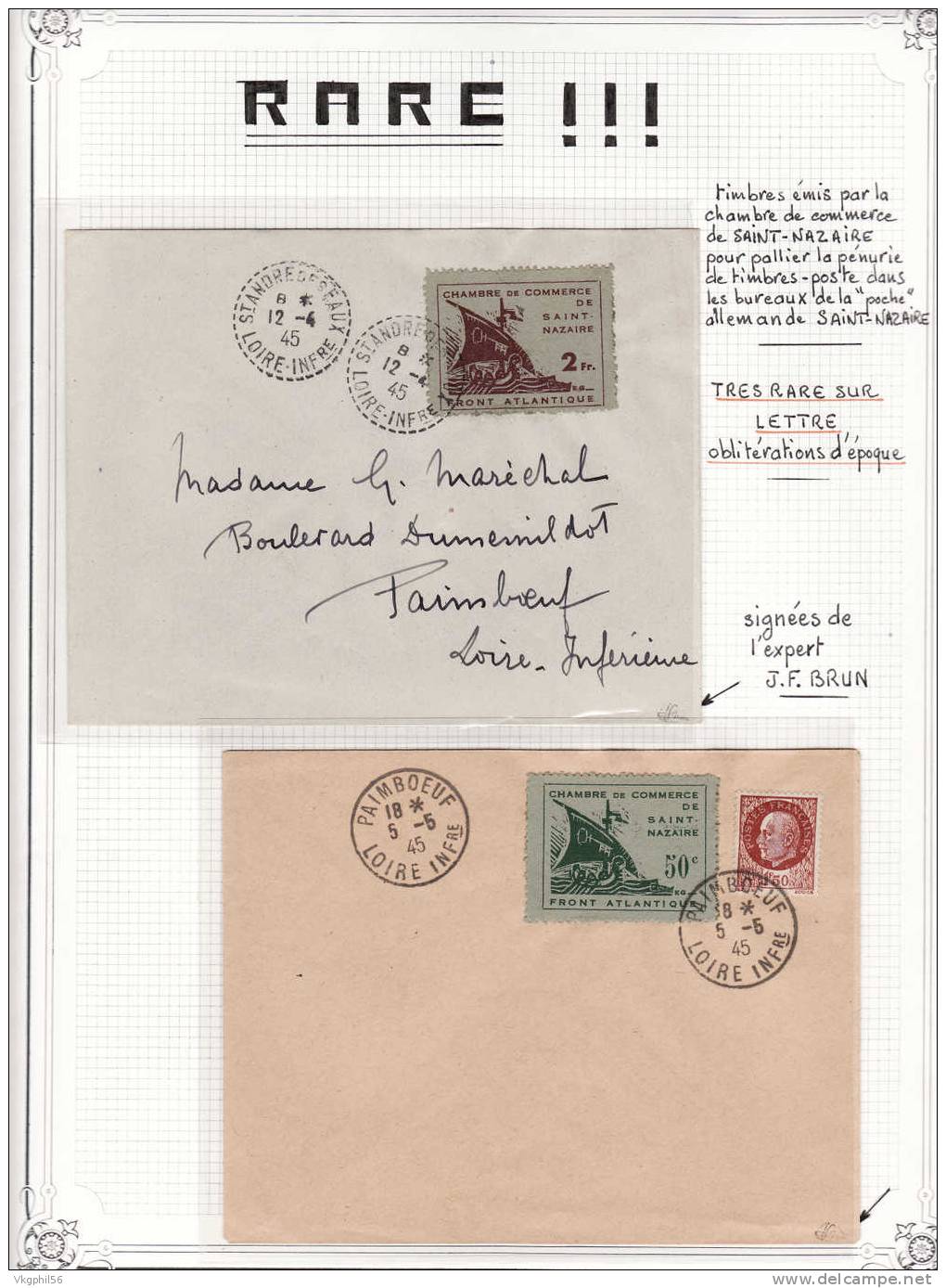 2 Lettres (n° 1 Et 2) Avec Timbres De La Chambre De Commerce De St Nazaire RARE. Seuls Documents En Vente Sur Delcampe! - Guerre De 1939-45