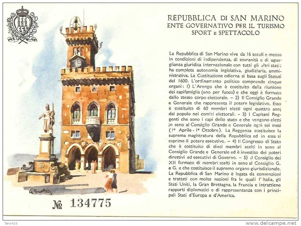LBR25 - SAN MARINO CP PUBLICITAIRE DE L'ENTE GOVERNATIVO PER IL TURISMO - Publicités