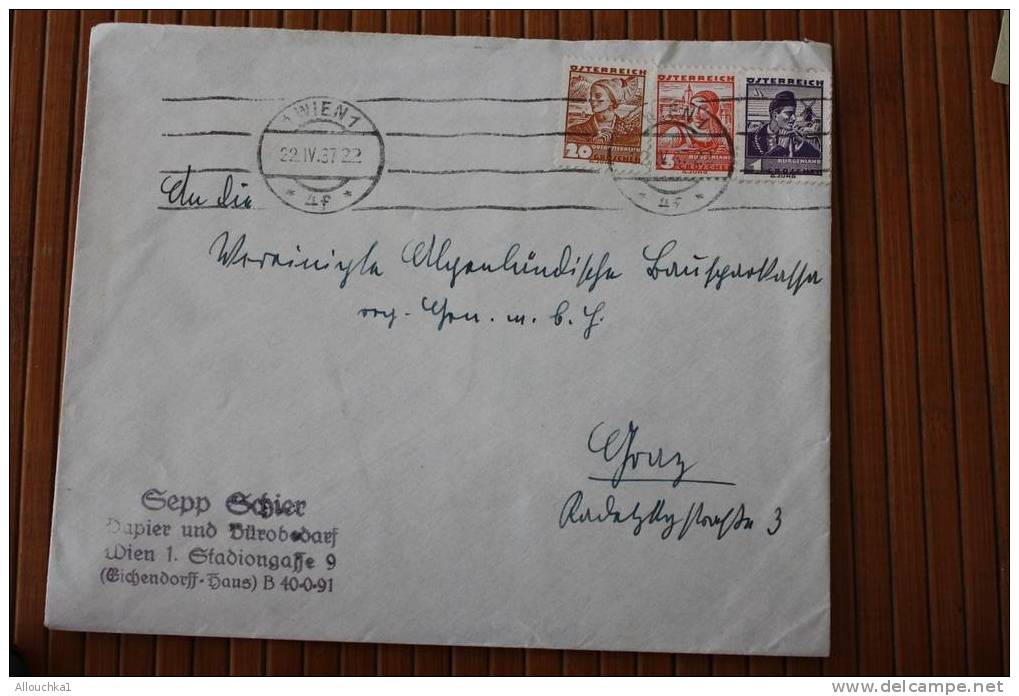 BRIEF(BUCHSTABE,GEBILDETER ) LETTRE :WIEN 1937 AUTRICHE AUSTRIA  OSTERREICH TO GRAZ AUTRICHE OMEC FLAMME 4 LIGNES - Briefe U. Dokumente