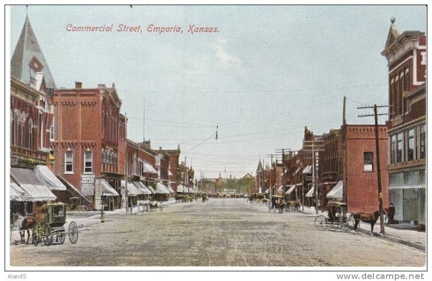 Emporia KS, Commercial Street, Horse-drawn Carriages Wagons, On C1900s/10 Vintage Postcard - Andere & Zonder Classificatie