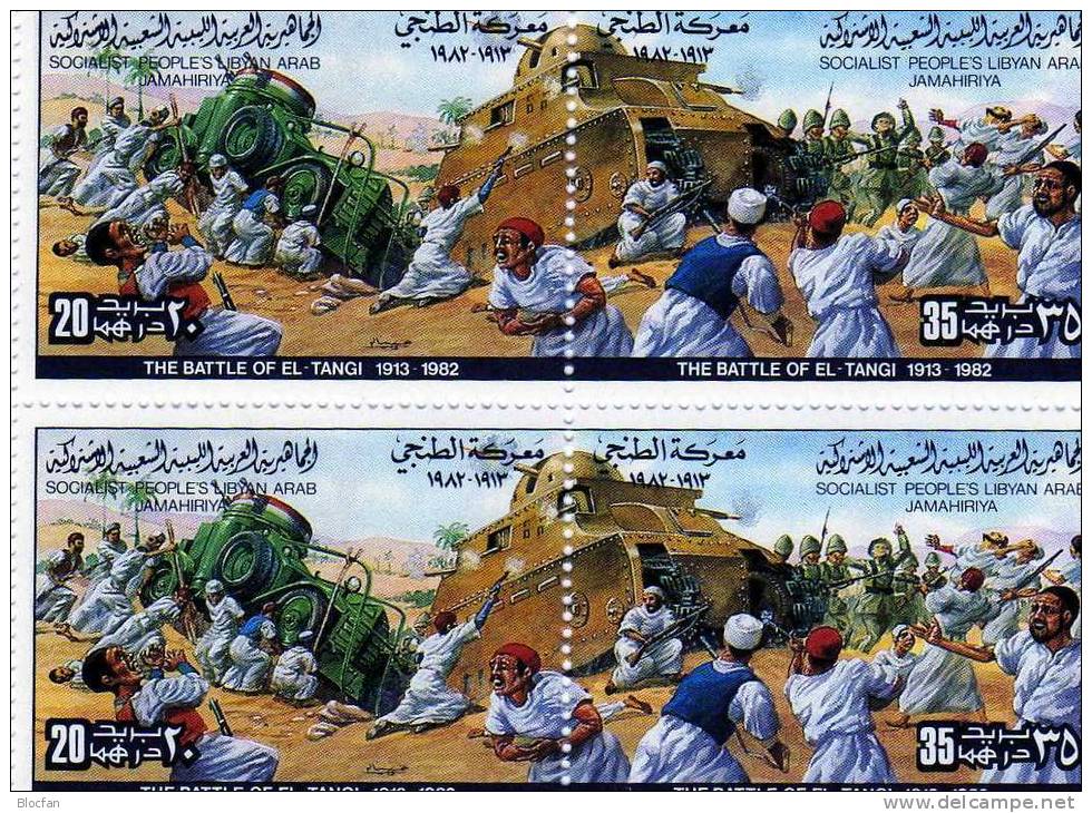 Schlacht In El-Tangi 1982 Wüstenschlacht Im I.Weltkrieg Libyen 1037/8,ZD+4-Block ** 4€ Kampf Gegen Panzer Sheet Of Libya - Libye