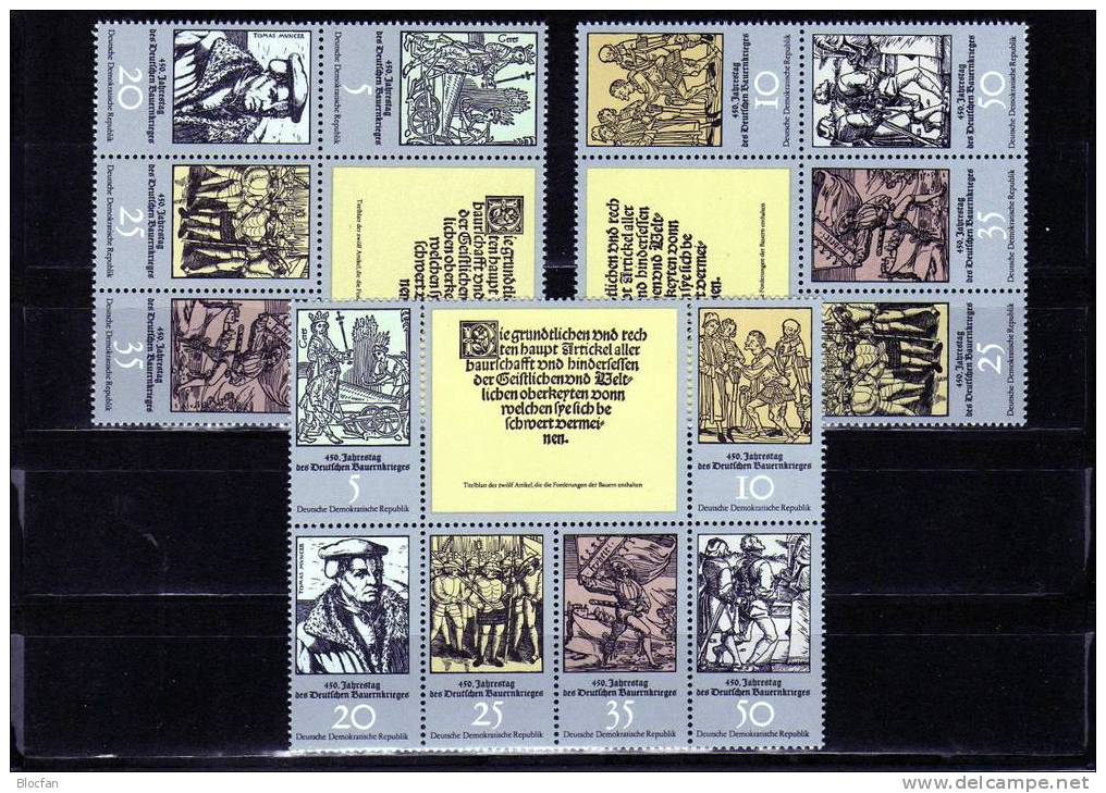 Bauernkrieg 1975 DDR 2013/8, 2x4-, 6-Block Plus Kleinbogen ** 21€ Stürmende Bauern Se-tenant From Germany - Militaria