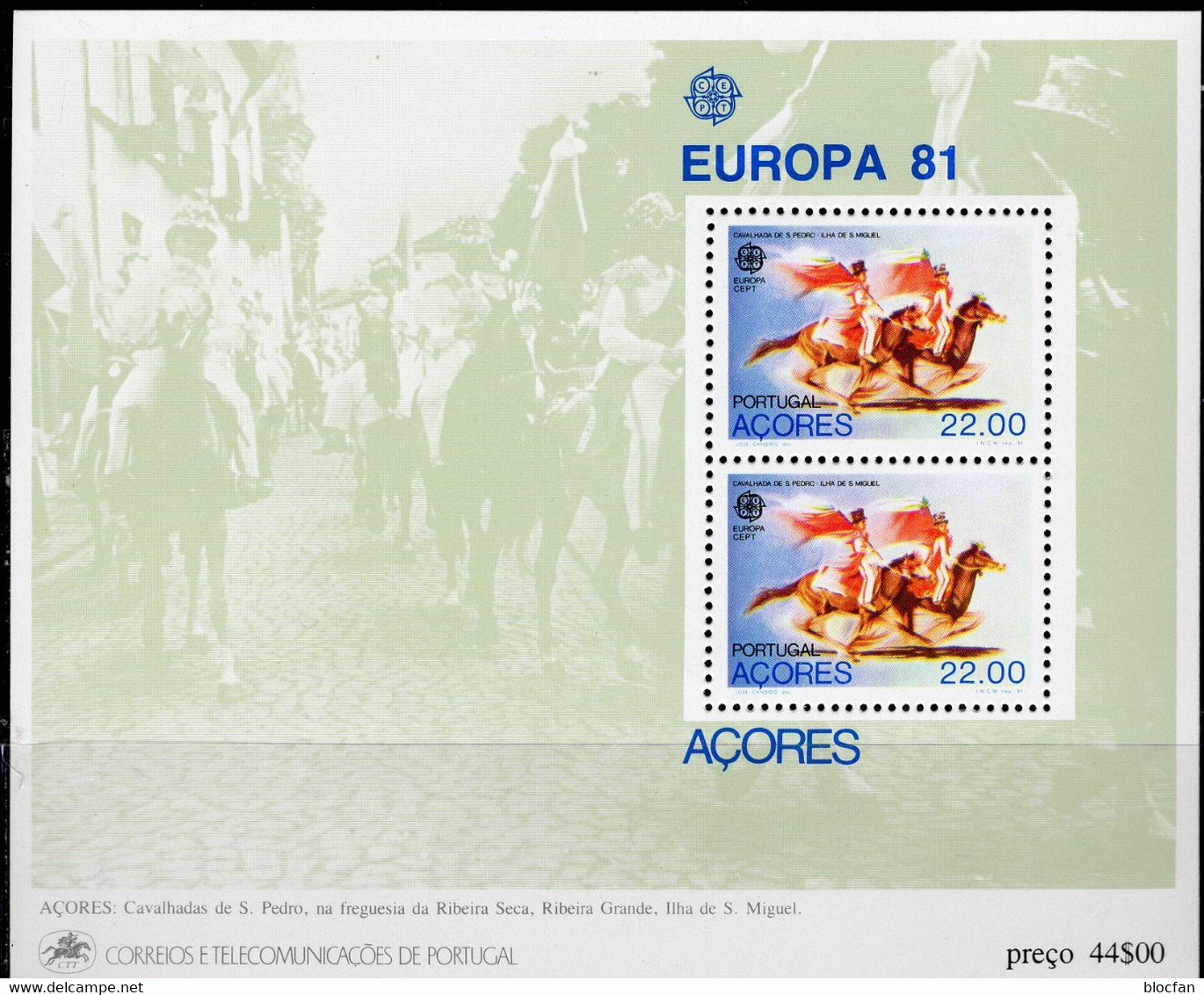 Folklore EUROPA 1981 Azoren Block 2 ** 4€ Reiter-Spiele Ribeira Grande Hoja Sheet Bloque Bloc M/s CEPT Bf Portugal - 1981