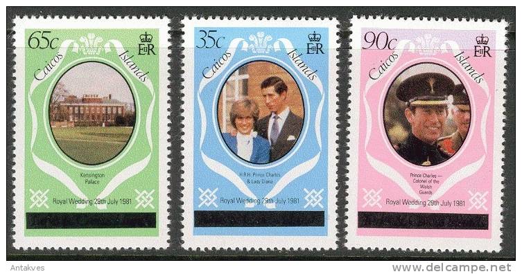 Caicos 1981 Royal Wedding Diana Set Of 3 MNH - Turks- En Caicoseilanden