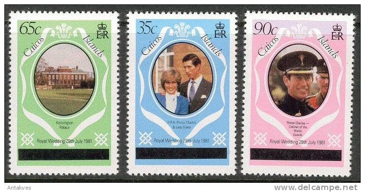 Caicos 1981 Royal Wedding Diana Set Of 3 MNH - Turks & Caicos