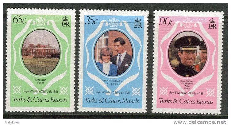 Turks & Caicos 1981 Royal Wedding Diana Set Of 3 MNH - Turks E Caicos