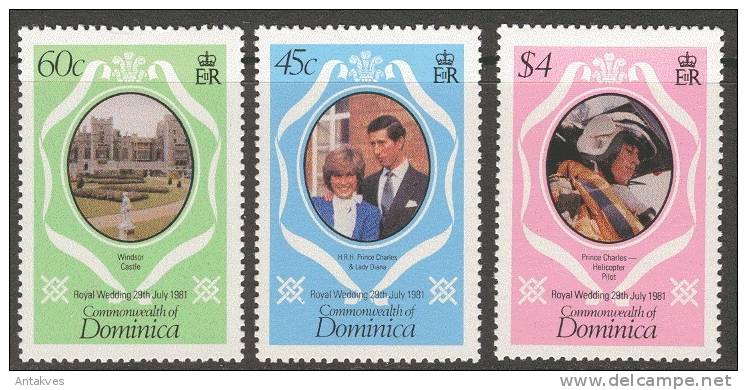 Dominica 1981 Royal Wedding Diana Set Of 3 MNH - Dominica (1978-...)