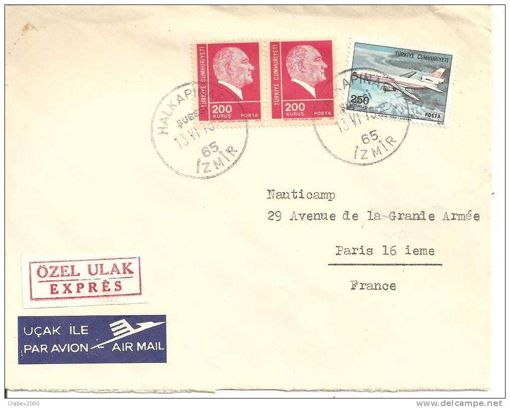 N° Y&t   2081+2046   LETTRE    HALKAPINAR Vers  PARIS     13 JUIN1975 - Lettres & Documents