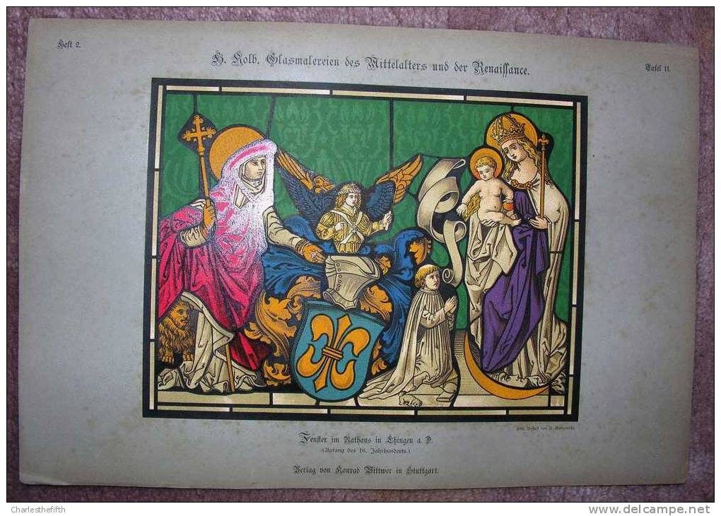 59 PANNEAUX VITRAIL 1860 PORT FOLIO GLASMALEREIEN DES MITTELALTERS & DER RENAISSANCE \" By KOLB - STAINED GLASS  VETRATE - Eglises Et Cathédrales