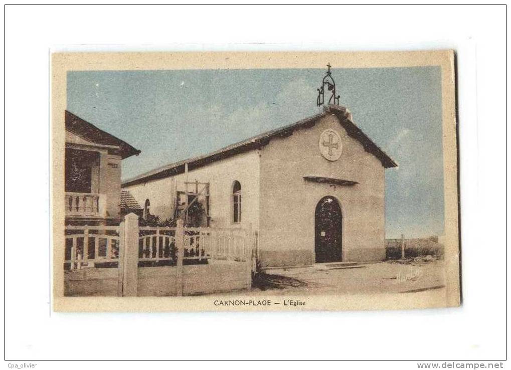 34 CARNON PLAGE (envs Mauguio) Eglise, Colorisée, Ed Narbo, 194? - Autres & Non Classés