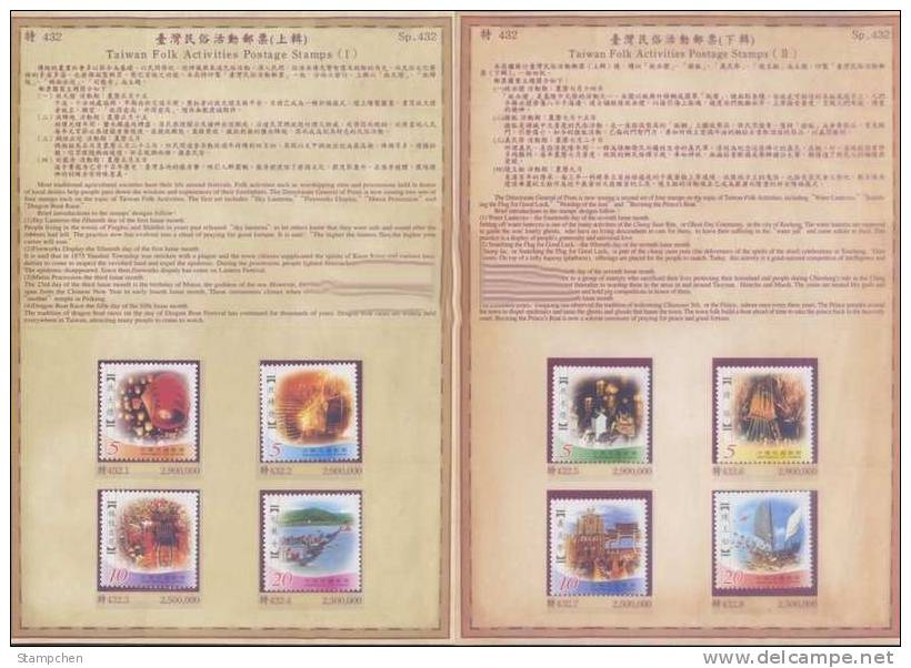 Folder 2002 Taiwanese Folklore Stamps Buddha Lantern Firework Dragon Boat Temple God - Buddhismus
