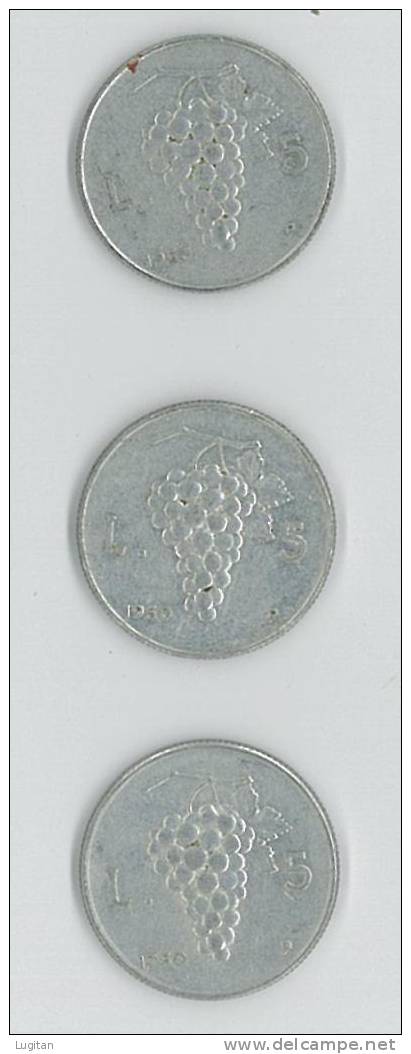 Numismatica: Repubblica Italiana - 5 Lire UVA - Tre Esemplari  Qualità BB Del 1950 - 5 Liras