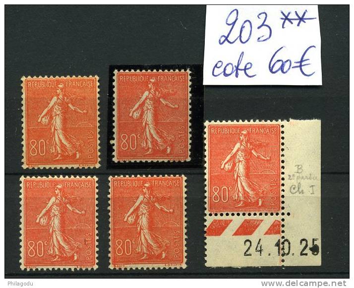 5 X Semeuses Lignées  203**    Nuances Et Date   Cote 60 E Chaque = 300 E - 1903-60 Semeuse Lignée