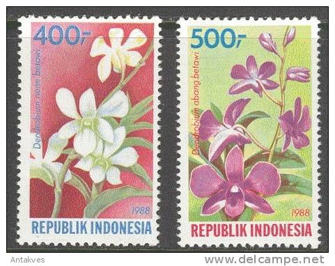 Indonesia 1988 Flowers Fleures Set Of 2 MNH - Indonesië