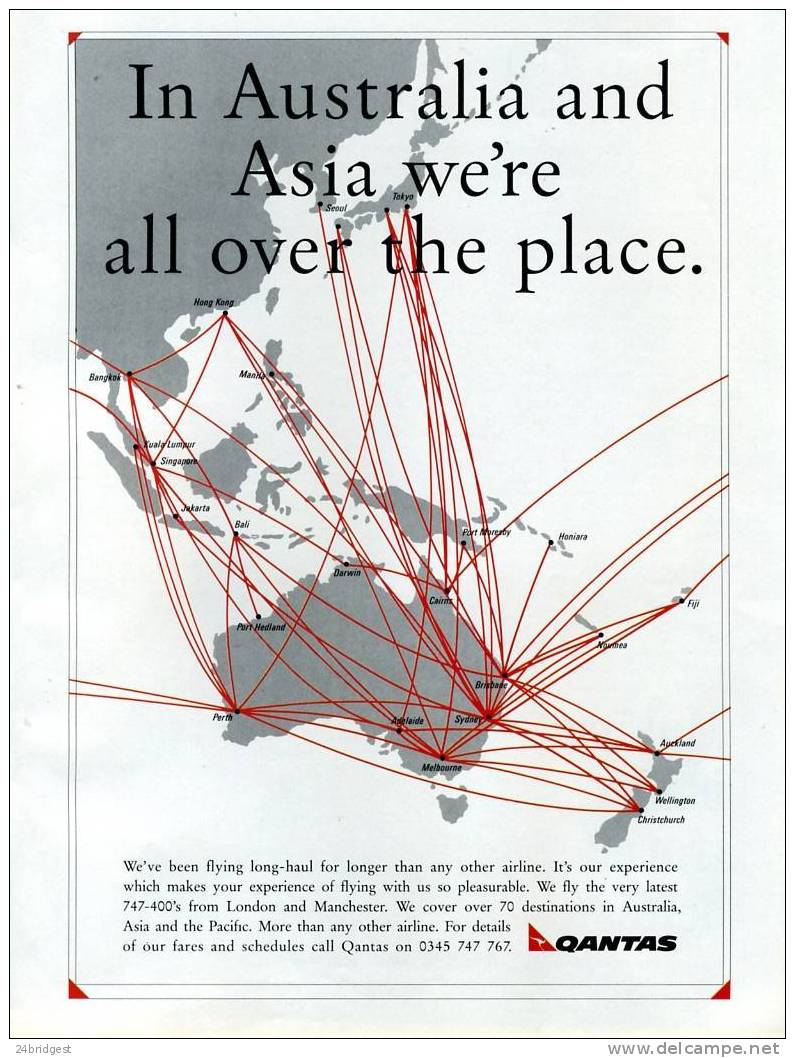 Qantas Airlines Far East Route Map 1993 Advert - Publicités